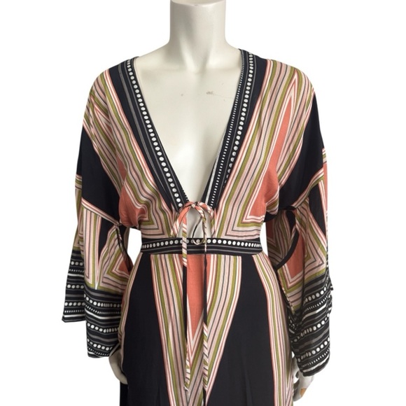 ONE CLOTHING CO boho maxi dress rayon plunge neckline bell sleeves women’s small - Picture 8 of 16